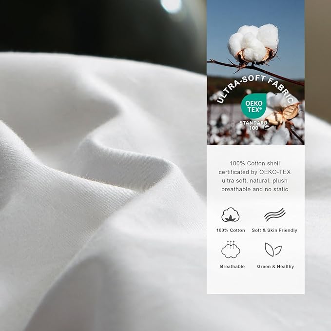Royoliving Premium Pinch Pleat Feathers Down Comforter King Size White 100% Cotton Cover All Season Duvet Insert with Corner Tabs (106x90, 70 oz)