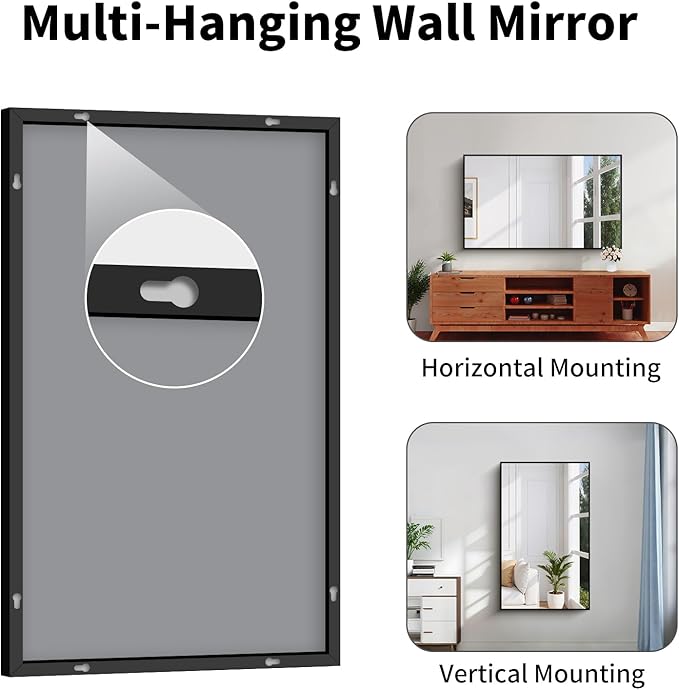 Koonmi Black Framed Bathroom Mirror - Shatterproof 30"x50" Tempered Glass, HD No Distortion, Horizontal/Vertical Mount, Modern Matte Aluminum Alloy Frame