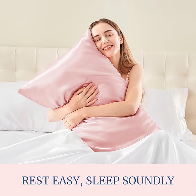 BEDELITE Satin Pillowcase for Hair and Skin, Super Soft and Cooling Similar to Silk Pillow Cases 2 Pack with Envelope Closure, Gift for Women Men(20"x36" King Size, Pink)