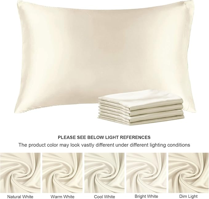 BEDELITE Satin Pillowcase for Hair and Skin, Super Soft Similar to Silk Pillow Cases 4 Pack with Envelope Closure, Cooling Pillowcases for Women Men (20"x30" Queen Size, Beige)