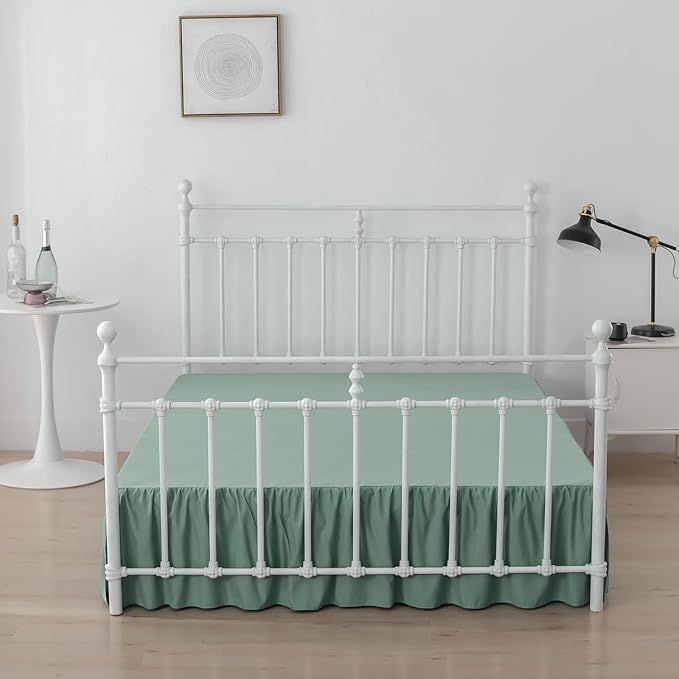 Bed Skirt Full Size Ruffled Bed Skirts with Split Corners, 12 Inch Drop Dust Ruffle Bed Skirt with Platform, Sage Green, Full - 12" Drop