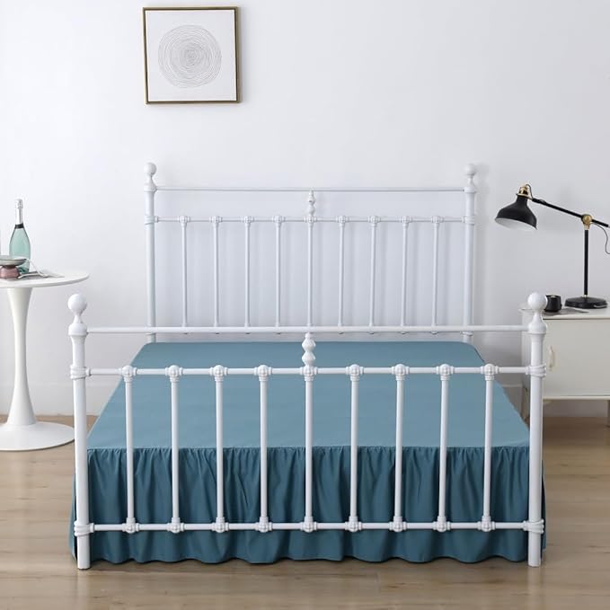 Bed Skirt Full Size Ruffled Bed Skirts with Split Corners, 18 Inch Drop Dust Ruffle Bed Skirt with Platform, Teal Blue, Full - 18" Drop