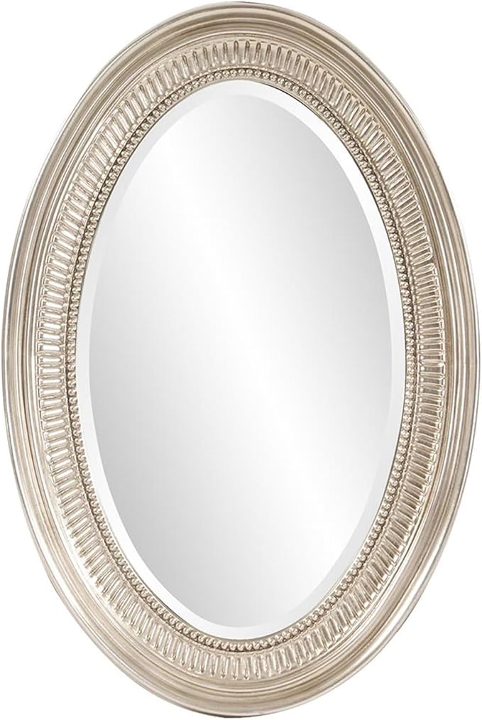 Howard Elliott Ethan Brushed Nickel Oval Decorative Wall Hanging Mirror, Vintage Oval Mirror for Wall Decor Resin Frame Vanity Mirror Perfect for Living Room, Bedroom & Home Decor, 21 x 31 Inch
