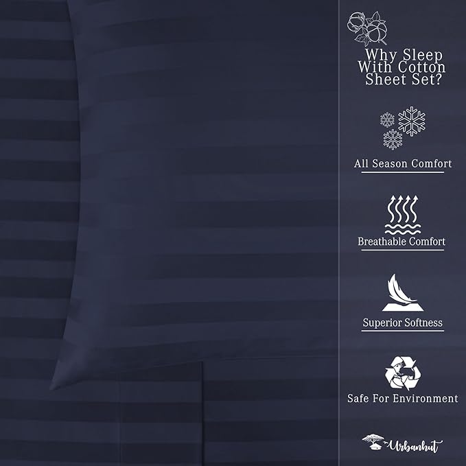 URBANHUT 1000 Thread Count Damask California King Sheet Set Egyptian Cotton Sheets, Long Staple Soft & Breathable, 4 Pc Bed Sheet Sets, Luxury Hotel Sateen Sheets Fits 16" Deep Pocket - Navy Blue