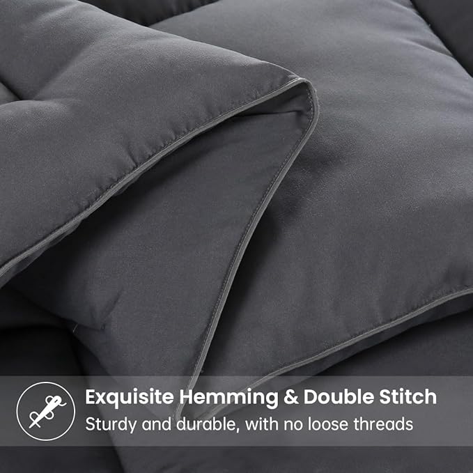 EASELAND Twin Size Down Alternative Comforter - Quilted Duvet Insert for All Seasons, Soft Lightweight with Corner Tabs, Summer Winter Warm Bedding, Dark Grey 64×88 Inches