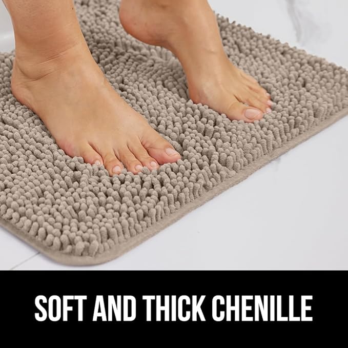 GORILLA GRIP Bath Rug Mat 42x24, Thick Absorbent Chenille, Quick Dry Microfiber Mats, Rubber Backing Washable Shower Floor Rugs, Bathmat Runner, US Designed Bathroom Home Decor Accessories Gray Beige
