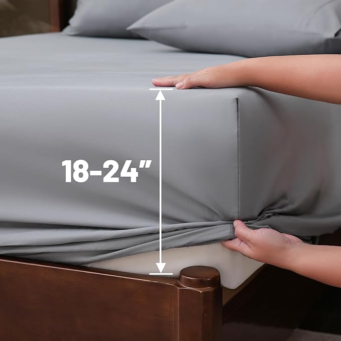 Extra Deep Pocket King Sheets 18-24 Inch 1000 Thread Count 100% Egyptian Cotton Sateen Weave Soft Breathable 4 Pieces（King，Grey）