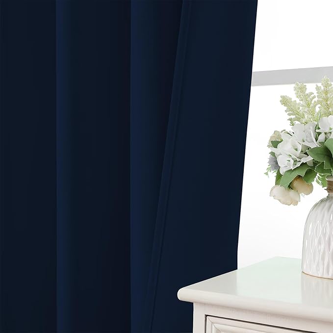 CUCRAF Navy Blue Blackout Curtains 54 inch Length 2 Panels Set, Rod Pocket Room Darkening Drapes for Bedroom Living Room, Insulated Thermal Light Blocking Window Curtain (W52 x L54 Inch)