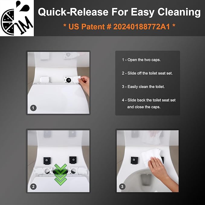 1M Family Toilet Seat, Patented Slow Close & Quick Releasing Technology, Anti-Wiggling, Easy to Install and Clean, Standard Round with Toddler Seat Built In (2 Pieces)