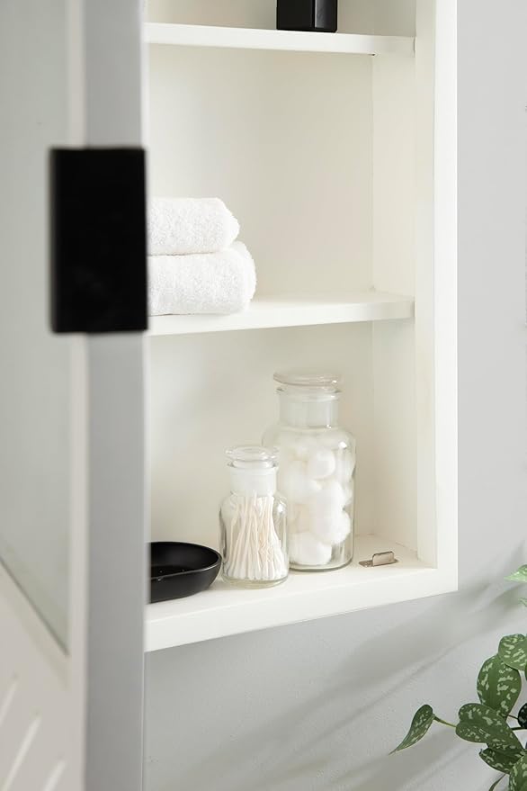 Kate and Laurel Mezzeta Decorative Modern Rectangle Bathroom Cabinet with Mirror, 20 x 5 x 30, White, Wooden Bathroom Mirror with Storage for Bath Medicine Cabinet or Over-The-Toilet Storage Option