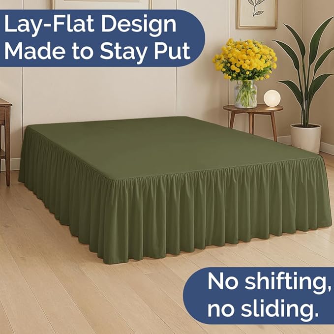 Bedskirt Full Size Ruffle - 18 inch Drop Dust Ruffle Bed Skirt with Platform - Soft, Easy Fit, Premium Hotel Quality - Wrinkle, Fade & Shrink Resistant - for Women, Men, Kids and Teens - Sage Green