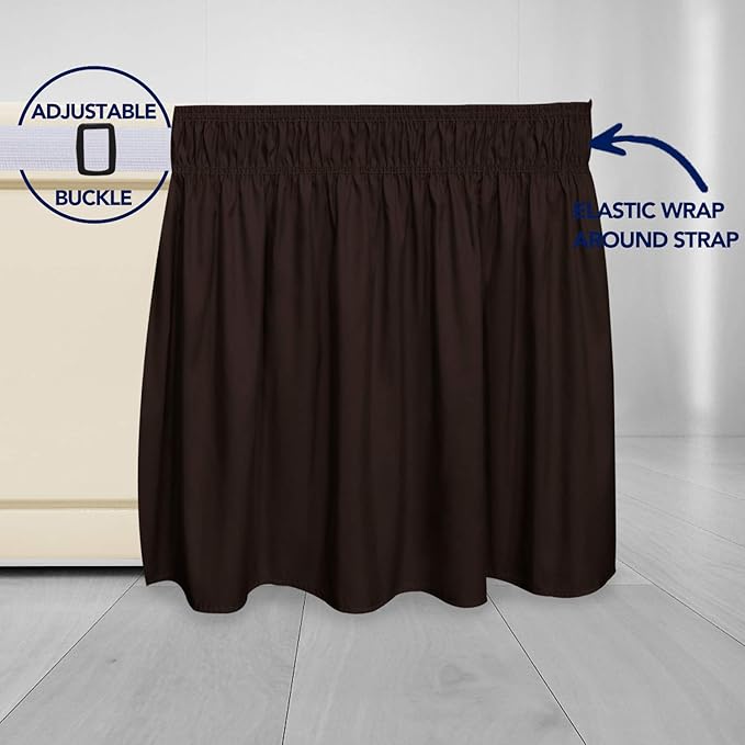 PureFit Wrap Around Ruffled Bed Skirt with Adjustable Elastic Belt - 22 Inch Drop Easy to Put On, Wrinkle Free Bedskirt Dust Ruffles, Bed Frame Cover for Twin,Twin XL and Full Size Beds, Chocolate