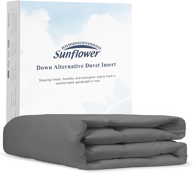 sunflower Comforter Queen Size Steel Gray Down Alternative Filling 100% Cotton Shell Lightweight Bedding Queen Comforter Blanket for Summer with Corner Tabs Soft Breathable Machine Washable