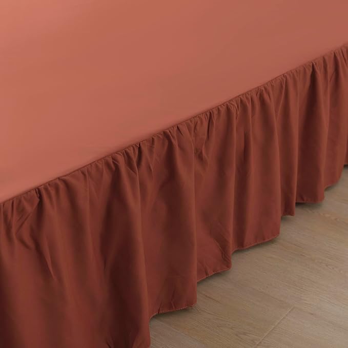 Bed Skirt Full Size Ruffled Bed Skirts with Split Corners, 14 Inch Drop Dust Ruffle Bed Skirt with Platform, Rust, 14'' Full