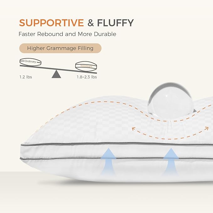 Sweetnight Bed Pillows King Size Set of 2, Fluffy Luxury Hotel Collection Gusseted Large Pillows for Neck and Shoulder, Side Back Stomach Sleeper Pillow, Cozy Night 18"X34"