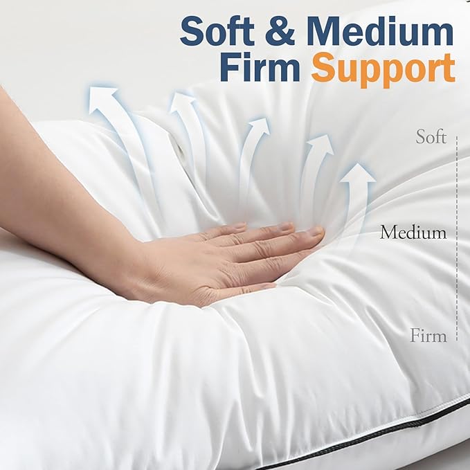 BPC Goose Feather Down Pillows King Size Set of 2, Luxury Hotel Collection Bed Pillows for Sleeping, 100% Organic Cotton Cover, Fluffy and Soft Support Surround Fill Polyester, Medium Firm, 20"x36"