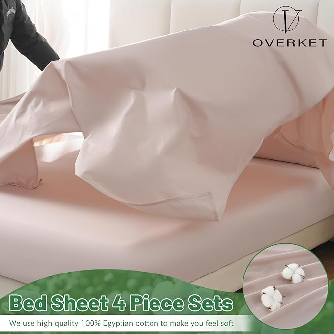 1000 Thread Count Egyptian Cotton Sheets Queen Size Set Sateen Weave Soft Breathable 16-Inch Deep Pocket 4PCS（Queen,Dusty Pink）
