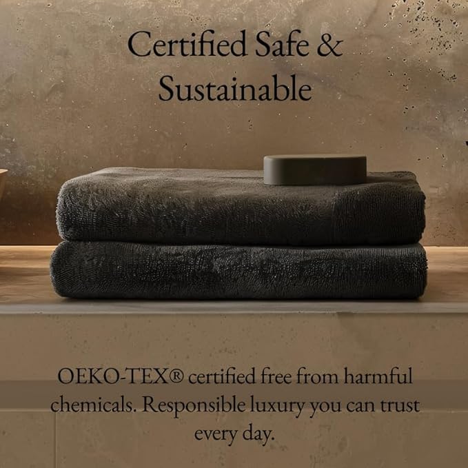 Italic Serene Ultraplush Cotton Washcloth Towel Set, 4 Soft & Absorbent Face Towels, Charcoal, 800GSM, 100% Cotton, Heavy Duty, Resort Grade Towels (Charcoal)