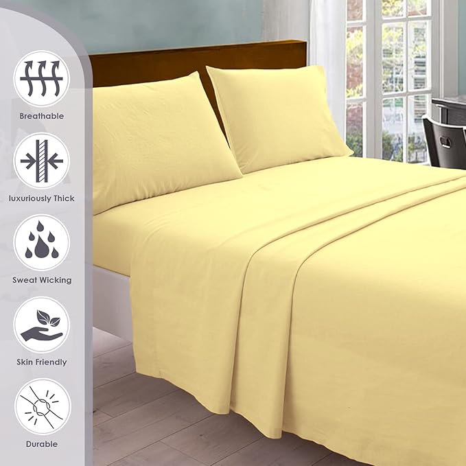 Pizuna Pure 100% Cotton Sheets King Size, 800 Thread Count Long Staple Cotton Crisp Sateen Sheets King with 15inch Deep Pocket (Combed Mellow Yellow Cotton Sheets King)