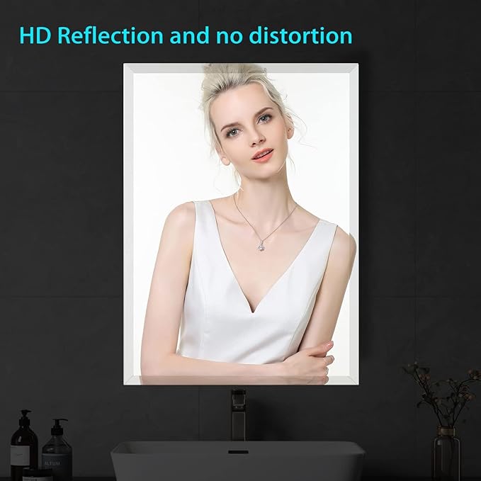 60x28 Inch Bathroom Mirror Frameless Beveled Edge Rectangle Wall Mirror Explosion Proof and Shatterproof Bathroom Vanity Mirror Wall Mounted Hang Firmly (Horizontal or Vertical)