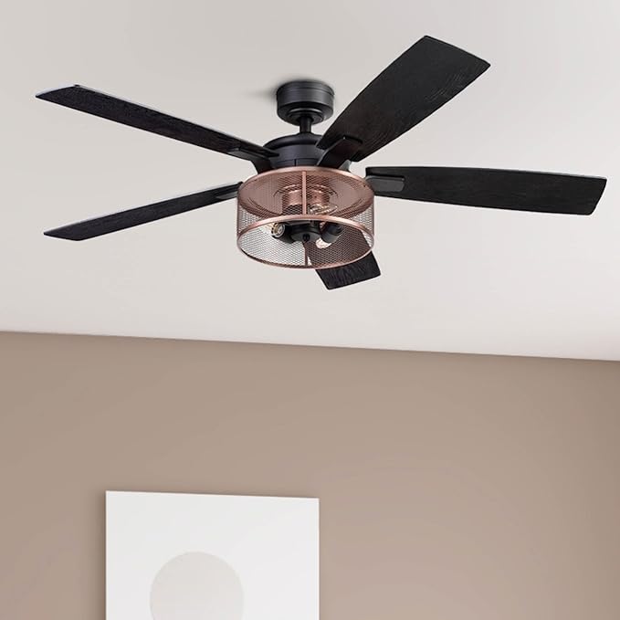 Honeywell Ceiling Fans Carnegie Industrial 52 Inch Ceiling Fan with Light, Remote Control Fan, LED Indoor Fan with 5 Blades, Black Oak and Brown Mopane Blade Finish Options, Copper (51459-01)
