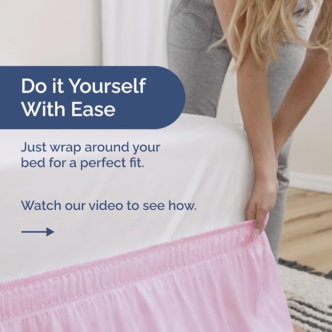 Wrap Around Dust Ruffle Bed Skirt - Light Pink - for Full Size Beds with 12 Inch Drop - Elastic Strap - Adjustable Pleated Bedskirt with Brushed Fabric and Wrinkle Free - for Women, Men, Kids & Teens