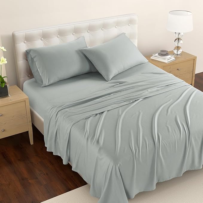 Reebok Twin Size Sheet Set from Tencel Eucalyptus - Soft, Cooling & Breathable for Hot Sleepers, Deep Pocket Up to 17 Inches, 4Pc Hotel Luxury Bedding Set, Bedsheet & Pillowcases (Lunar Rock, Twin)