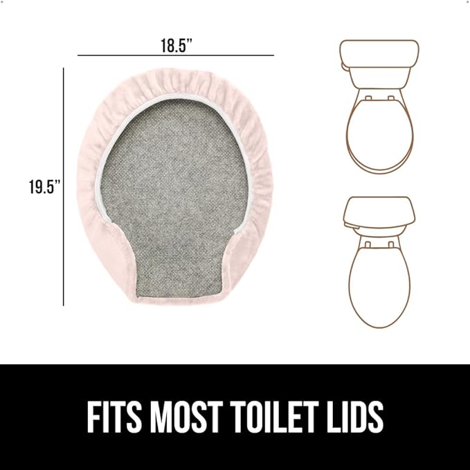 GORILLA GRIP Thick Memory Foam Bathroom Toilet Lid Seat Cover, Soft Velvet Topside, Machine Wash, Plush Cushioned Covers Fits Most Size Lids, Decorative Bath Room Accessories, 19.5x18.5, Light Pink
