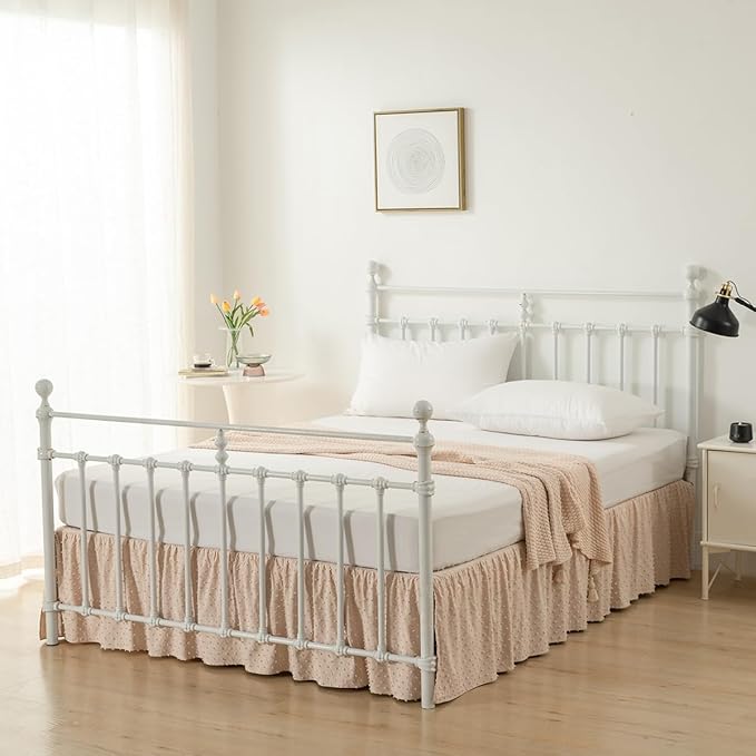 Tufted Dot Bed Skirt Queen Size,Ruffled Bed Skirt with Split Corners, Queen Bed Skirt 16 Inch Drop, Boho Queen Size Bed Skirt Cream for Ruffled Bed Skirt with Split Corners, Bed Skirt Queen Size