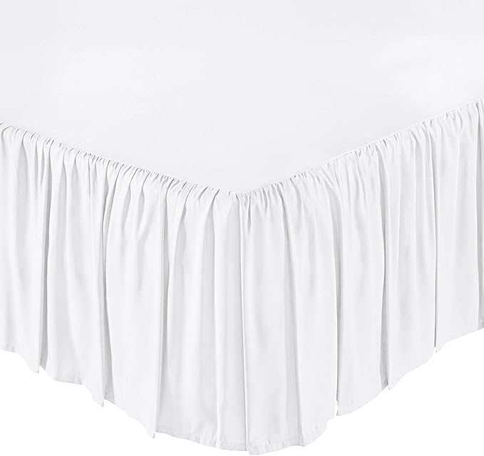 KRISHNA Ruffled Bed Skirt with Split Corners Full, 100% Microfiber Hotel Quality, 14 Inch Drop Dust Ruffle Gathered Bedskirt with Platform, 54" x 75", White
