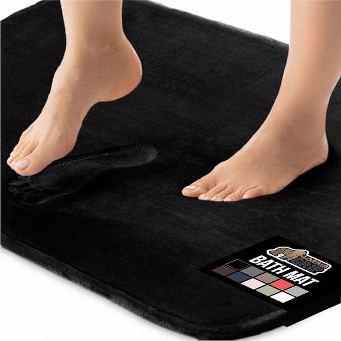 GORILLA GRIP Memory Foam Bath Mat, Soft Absorbent Velvet Bathroom Mats, Durable Dots on Underside, Machine Washable Bathmat, Carpet Rug Room Decor for Shower Tub Floor RV, 24x17 Rugs, Black