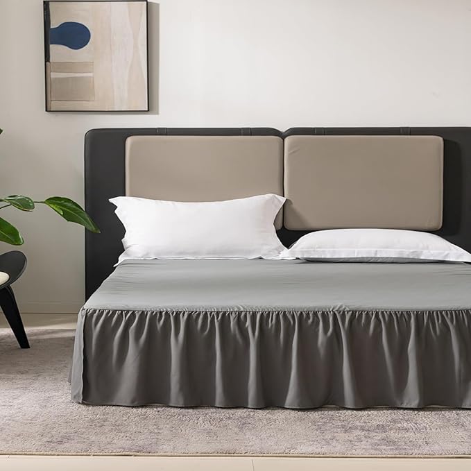 Grey Bed Skirt Queen Size Ruffled Bed Skirt with Split Corners, Queen Bed Skirt 16 Inch Drop, TSUTOMI Queen Size Bed Skirt Grey for Ruffled Bed Skirt with Split Corners, Bed Skirts Queen Size
