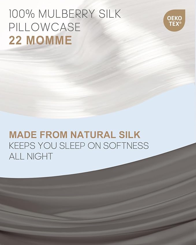 THXSILK Set of 2 100% Mulberry Silk Pillowcases for Hair and Skin, Both Sides 22 Momme Pure Natural Silk Pillowcases, Soft Breathable Zipper Pillow Cases Queen Size 20"x30", Dark Grey