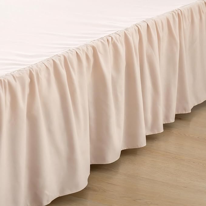 Bed Skirt King Size Ruffled Bed Skirts with Split Corners, 14 Inch Drop Dust Ruffle Bed Skirt with Platform, Cream, 14" King