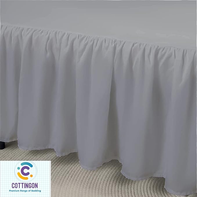 Ruffled Bed Skirt with Split Corners-Dust Ruffle - 14" Drop 100% Microfiber Soft,Sheen & Luxurious Look - Bed Skirts (Light Grey -Twin)