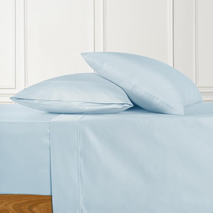URBANHUT 700 Thread Count Queen Size Egyptian Cotton Sheets, 4Pc Sheet Set Soft Luxury Bed Sheets for Queen Size Bed, Sateen Weave Hotel Sheets, 16'' Elasticized Deep Pocket - Light Blue