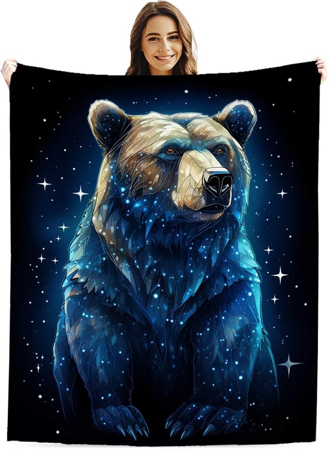Bear Blanket Throw for Adult, Soft Animal Gifts for Women and Men, 50×60 Inches, Cabin Rustic Lightweight Fleece for Bed and Home Decor, No-Pilling