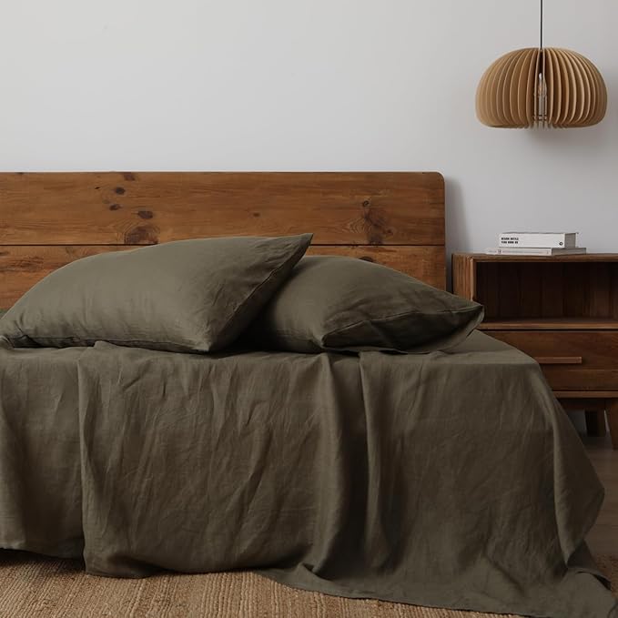 XZ XIFA King Standard Pillowcases - 2 Pack - Envelope Closure - 100% Natural Washed French Flax, Breathable, Durable, Textured Pillow Covers 20"x36"(King Standard, Olive Green)
