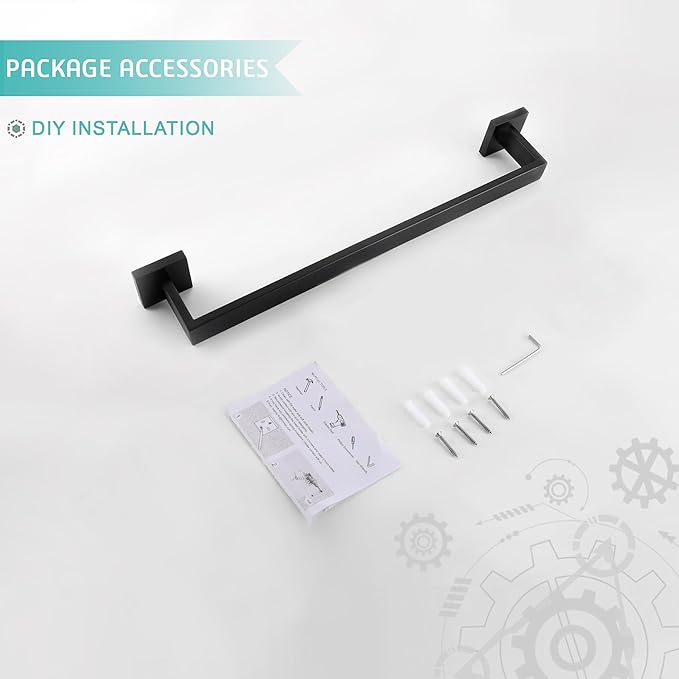 LANC 16 Inche Black Towel Bars for Bathroom Wall Mounted, Total-18 Bath Towel Racks Stainless Steel for Bathroom Kitchen Towel Holder Towel Hanger Towel Rods, Matte Black A8804MB-4P1