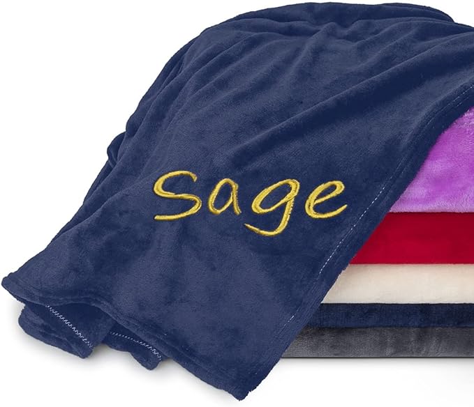 Personalized Blankets for Adults - Custom Blanket with Embroidered Name or Monogram - Soft Fleece Throw Cover for Bed & Couch - Navy (40"x60")