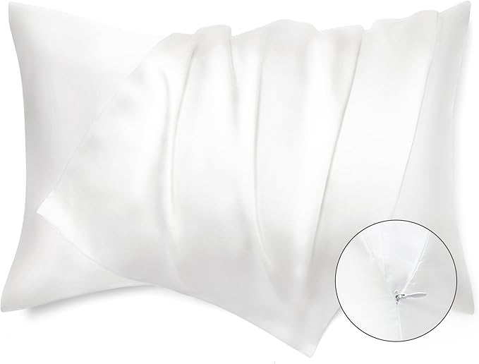 Bedsure Satin Pillowcase with Zipper, Similar to Silk Pillow Cases 2 Pack, White Satin Pillow Cases Standard Size, Silky & Soft Pillow Covers for Hair and Skin, Gifts for Women Men, 20x26 Inches