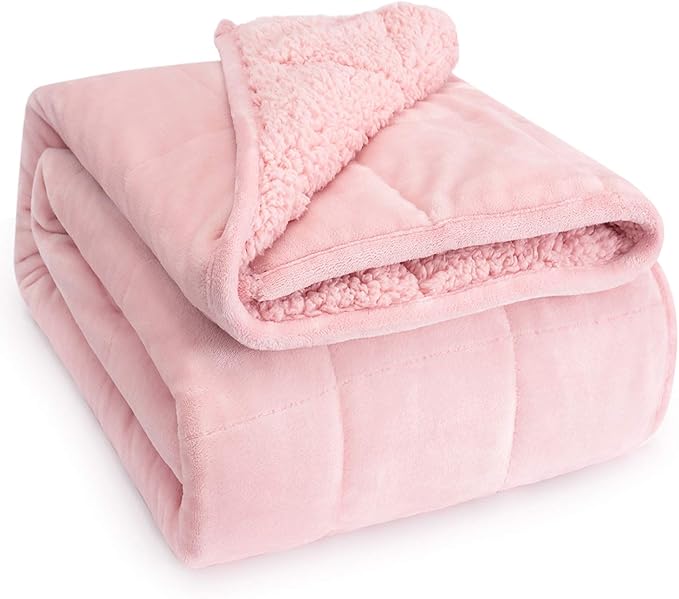 Wemore Sherpa Fleece Weighted Blanket for Adult, 20 lbs Dual Sided Cozy Fluffy Heavy Blanket, Ultra Fuzzy Throw Blanket with Soft Plush Flannel Top, 60 x 80 inches Pink on Both Sides