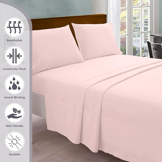 Pizuna Pure 100% Cotton Bed Sheets Set King Size Light Pink, 800 Thread Count 100% Long Staple Cotton Sateen King Sheet Set with 15" Deep 2 Extra Pillowcases (Combed Cotton Bed Sheet Set)