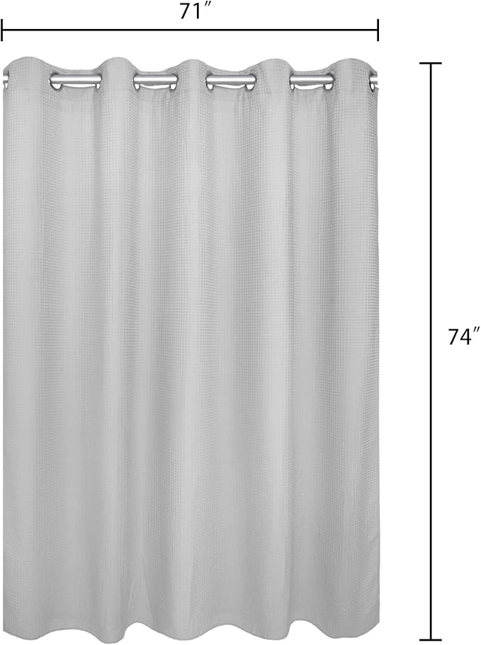 River Dream Grey No Hooks Waffle Shower Curtain with Snap in Liner,Cotton Blend Fabric Shower Curtain for Bathroom,Hotel Quality,71W x 74L