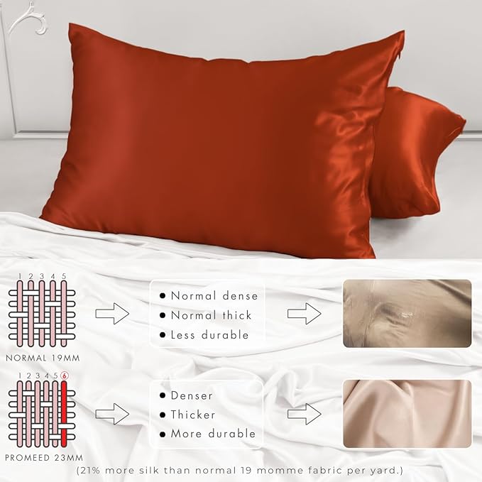 PROMEED Mulberry Silk Pillowcases Set of 2, Both Sides 100% 23 Momme Real Silk Pillow Case Standard Size 2 Pack, Natural Silk Pillow Cover for Sensitive Skin (Standard 20"x26", Dusk)