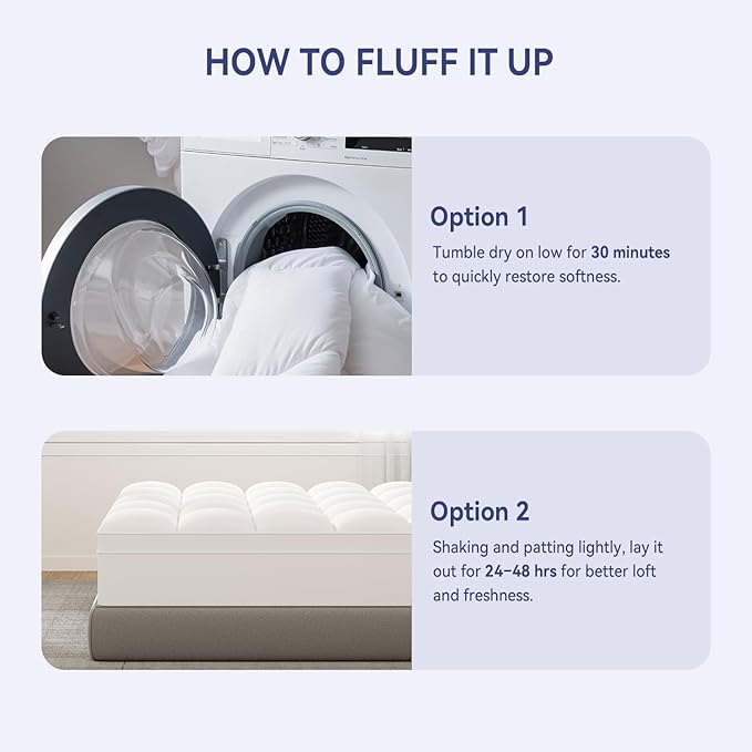 ELEMUSE Twin XL Mattress Topper for College Dorm, Thick Extra Long Twin Mattress Pad Cover for Back Pain, Plush Soft Pillowtop with Elastic Deep Pocket, Overfilled Down Alternative Filling