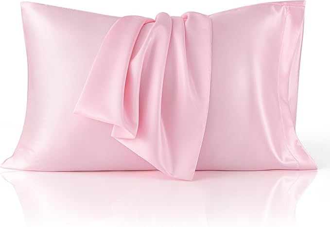 Bedsure Satin Pillowcase for Hair and Skin Queen, Similar to Silk Pillow Cases, Pillow Cases Set of 2 with Envelope Closure, Pink Christmas Room Decor Essentials for Girls, 20x30 Inches, 2pcs