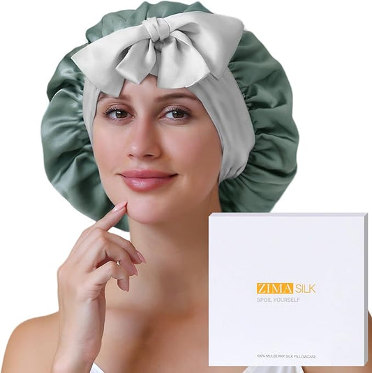 ZIMASILK 100% Mulberry Silk Bonnet for Sleeping Women Double Layer Hair Wrap with Silk Tie Band,1 Pack