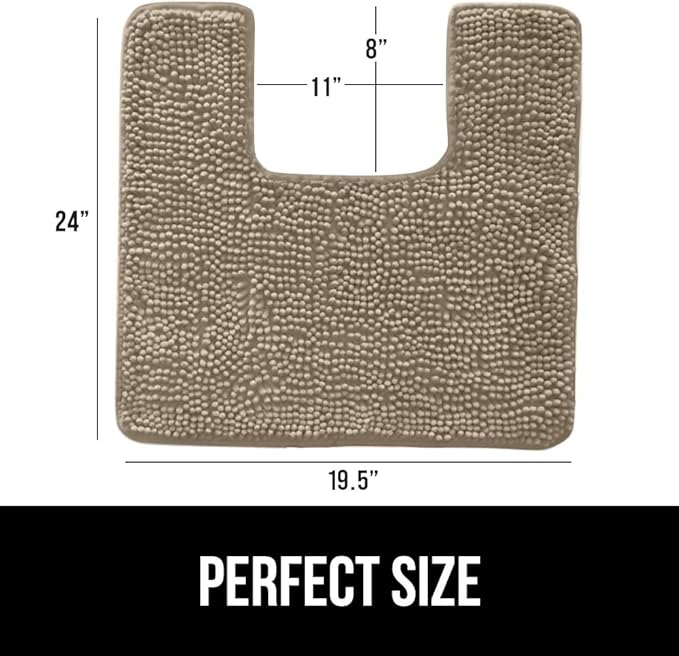 GORILLA GRIP Plush Absorbent Shaggy Chenille Bath Rug Mat for Square Toilet Base with Rubber Backing, Machine Washable Rugs, Soft Microfiber Contour Mats for Toilets, Bathroom Decor, Gray Beige