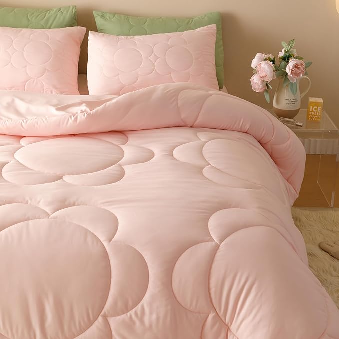 KAREVER Pink Flower Comforter Queen Pink Sunflower Print Bed Queen Comforter Set 3 Pieces Dark Pink Floral Comforter Set for Women Girls Bedroom Decor All Season Hotel Quality Comforter Set